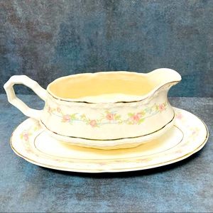 Antique Vintage Crooksville China Gravy Boat & Saucer H-M, E-M